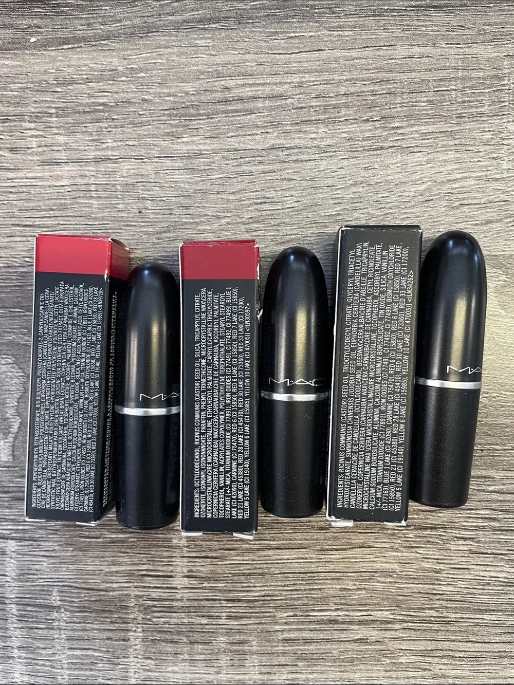 MAC Cosmetics Lipstick Set — Bright Red, Classic Cherry, Coral Orange